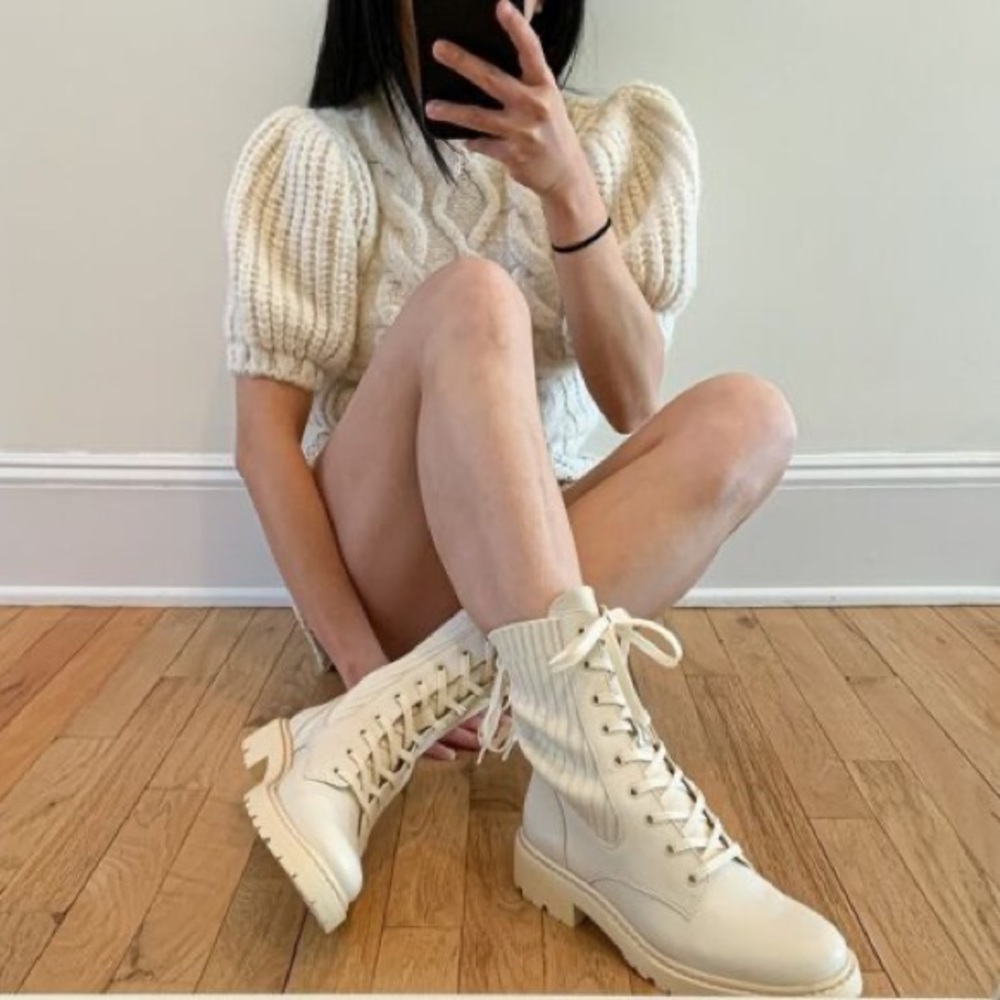 SAM EDELMAN “Lydell” Ivory Lug Sole Combat Boots - Picture 15 of 16